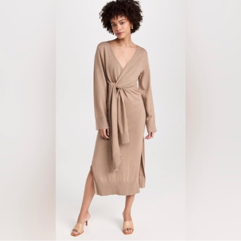 SIMKHAI Tie Front Sweater Midi Dress Lambswool Cashmere Blend